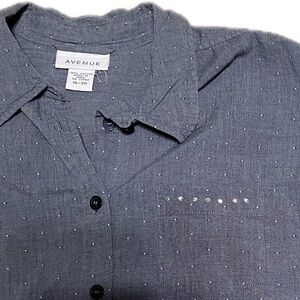 💥Avenue Women Gray Sequin Pattern Button Front Shirt Blouse Top Cotton SZ 18 20